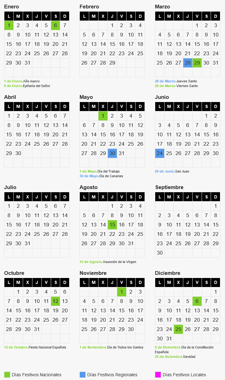 Calendario Laboral 2024 en las Palmas - Sindicato Obrero Canario Lanzarote
