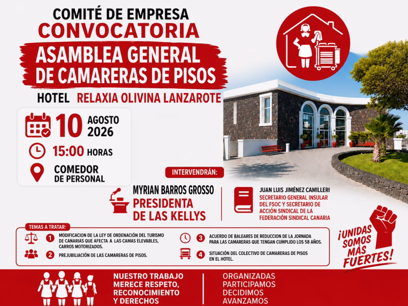 Asamblea de Camareras de Pisos en el Hotel Relaxia Olivina Lanzarote – FSOC